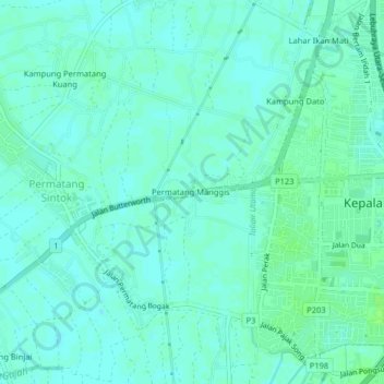 Permatang Manggis topographic map, elevation, terrain
