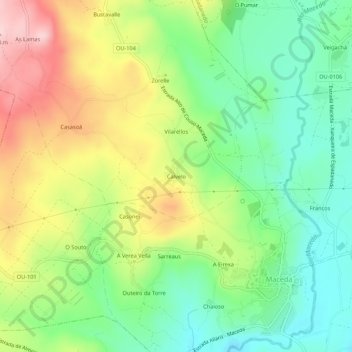 Calvelo topographic map, elevation, terrain