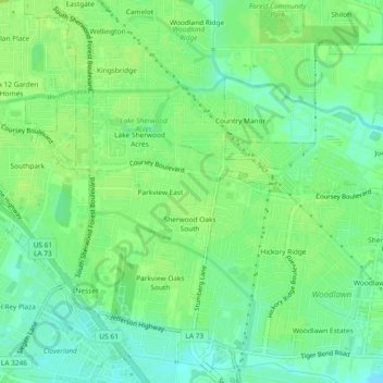 Sherwood Oaks topographic map, elevation, terrain