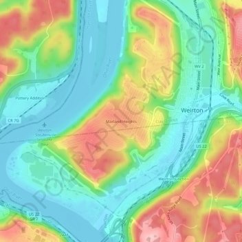 Marland Heights topographic map, elevation, terrain