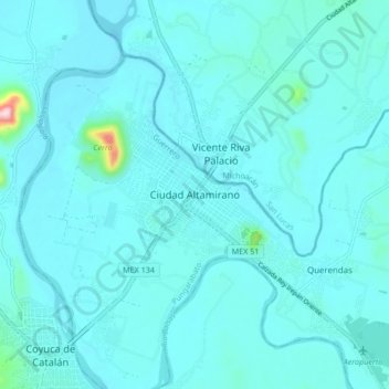 Ciudad Altamirano topographic map, elevation, terrain