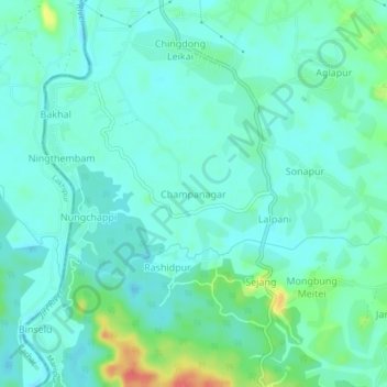 Champanagar topographic map, elevation, terrain