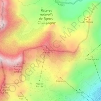 L'Aiguille Percée topographic map, elevation, terrain