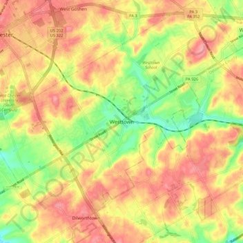 Westtown topographic map, elevation, terrain
