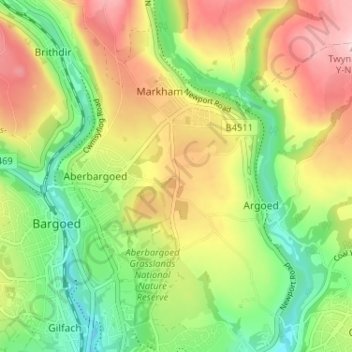 Bedwellty topographic map, elevation, terrain