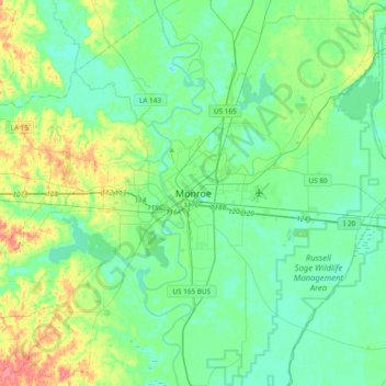 Monroe topographic map, elevation, terrain