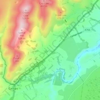 Nine Mile Burn topographic map, elevation, terrain