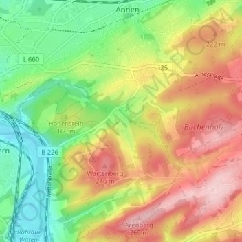 Borbach topographic map, elevation, terrain