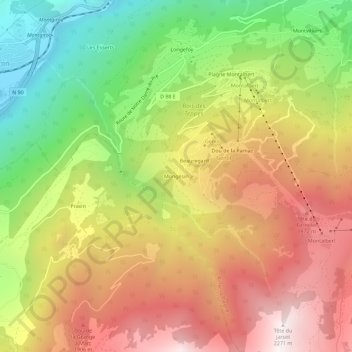 Mongésin topographic map, elevation, terrain