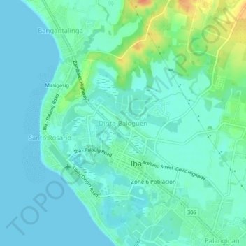 Dirita-Baloguen topographic map, elevation, terrain