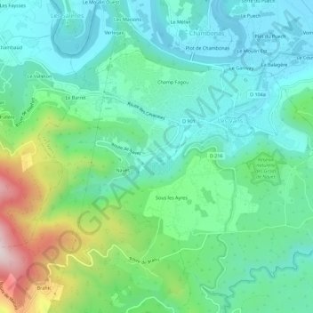 Champ de Pra topographic map, elevation, terrain