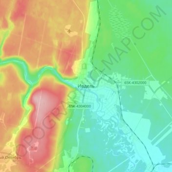 Ivdel topographic map, elevation, terrain