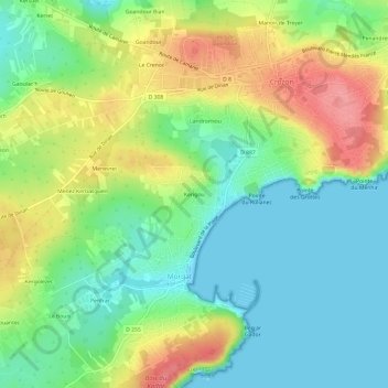 Kerigou topographic map, elevation, terrain