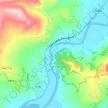 Tevere morto topographic map, elevation, terrain