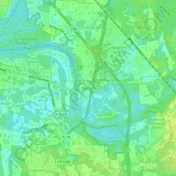 Durbin topographic map, elevation, terrain