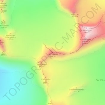 Storjuvtinden topographic map, elevation, terrain