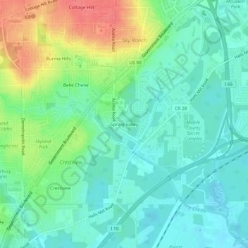 Spring Valley topographic map, elevation, terrain