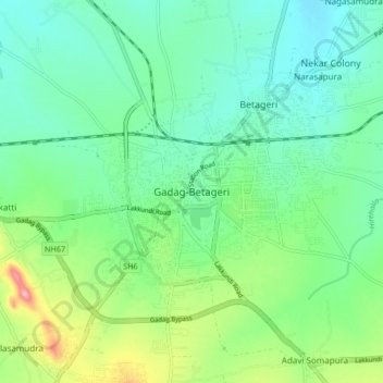 Gadag-Betageri topographic map, elevation, terrain