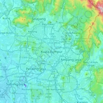 Kuala Lumpur topographic map, elevation, terrain