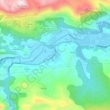 Panes topographic map, elevation, terrain