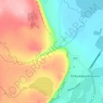 Stjórnarfoss topographic map, elevation, terrain