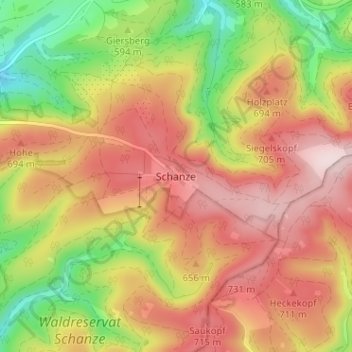 Schanze topographic map, elevation, terrain