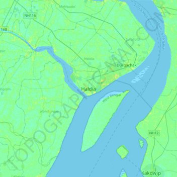 Haldia topographic map, elevation, terrain