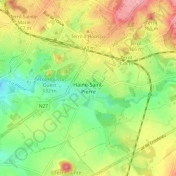 Haine-Saint-Pierre topographic map, elevation, terrain