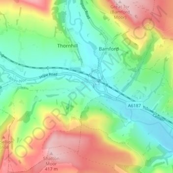 Shatton topographic map, elevation, terrain