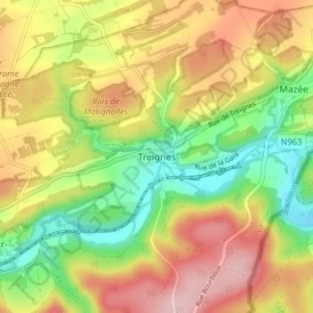 Treignes topographic map, elevation, terrain