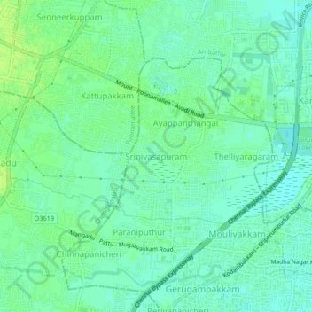 Srinivasapuram topographic map, elevation, terrain
