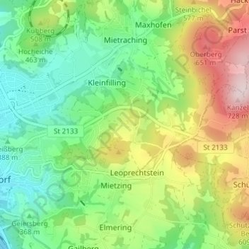 Klotzing topographic map, elevation, terrain