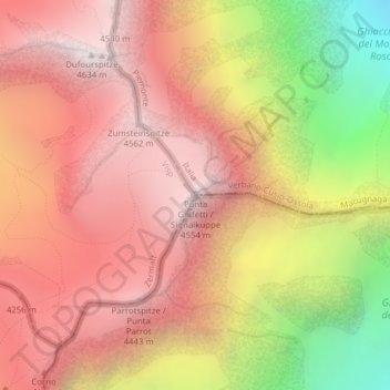 Punta Gnifetti topographic map, elevation, terrain