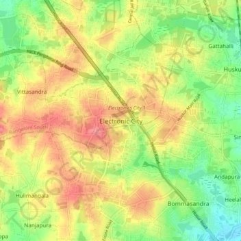 Electronic City topographic map, elevation, terrain