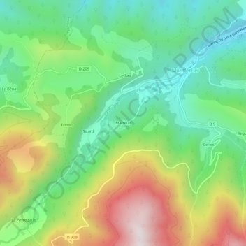 Martinat topographic map, elevation, terrain