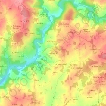 La Brousse topographic map, elevation, terrain