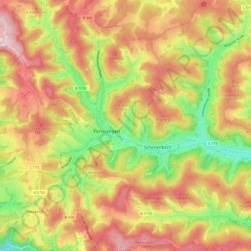 Furtwangen topographic map, elevation, terrain