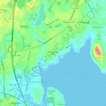 Miles Standish Park topographic map, elevation, terrain