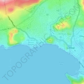 Botacantin topographic map, elevation, terrain