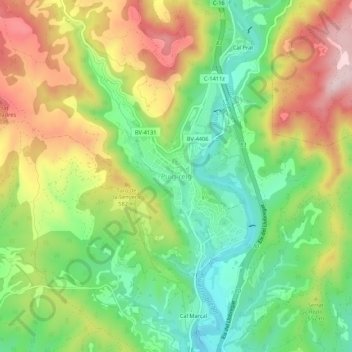 Puig-reig topographic map, elevation, terrain
