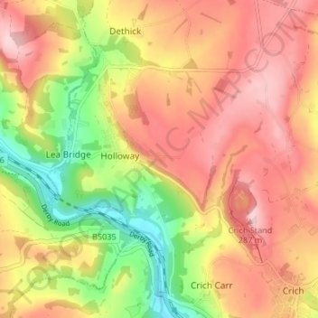 Upper Holloway topographic map, elevation, terrain