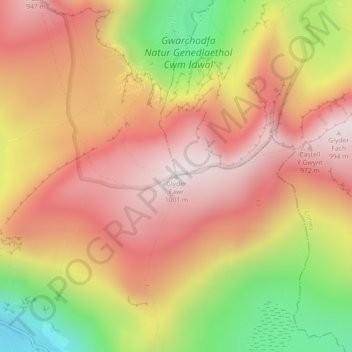 Glyder Fawr topographic map, elevation, terrain