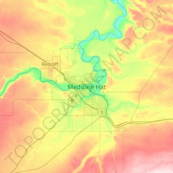 Medicine Hat topographic map, elevation, terrain