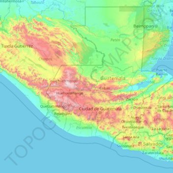 Quiche topographic map, elevation, terrain