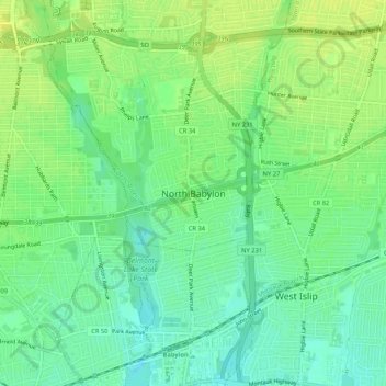 North Babylon topographic map, elevation, terrain