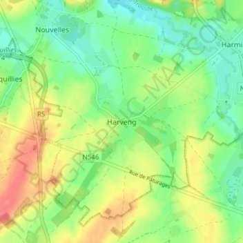 Harveng topographic map, elevation, terrain
