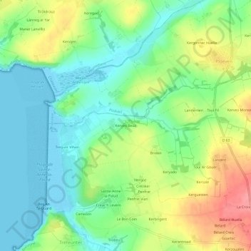 Kerveo Beuz topographic map, elevation, terrain