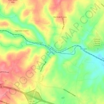 Woodbine topographic map, elevation, terrain