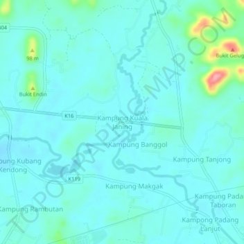 Kampung Kuala Janing topographic map, elevation, terrain