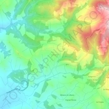 Lilliano topographic map, elevation, terrain